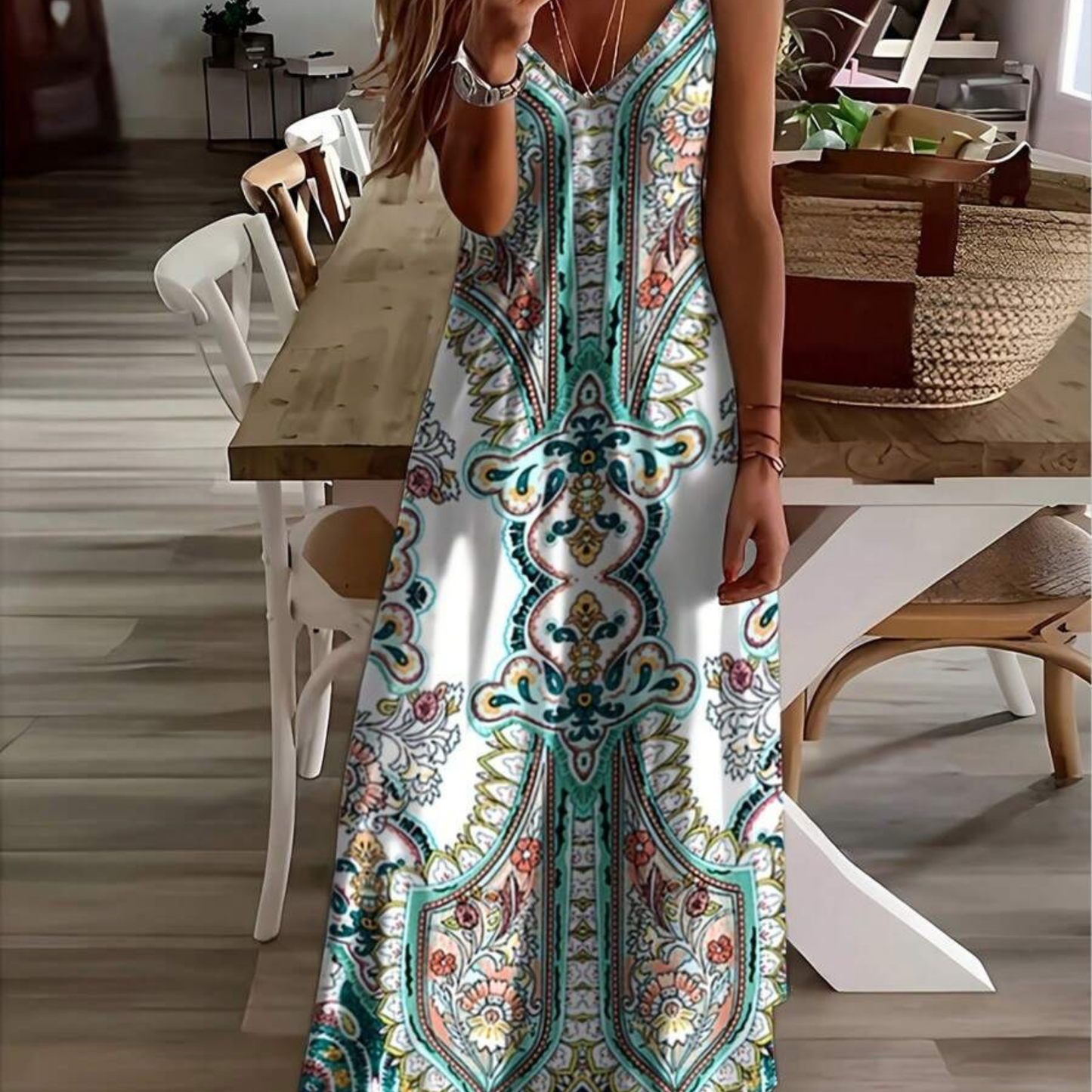Boho Paisley Turquoise Maxi Dress - Kumkwat
