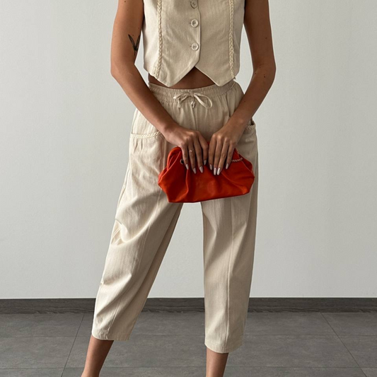 Button Vest & Tapered Pants Set - Kumkwat