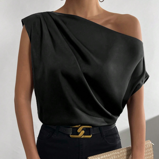One-Shoulder Draped Blouse - Kumkwat
