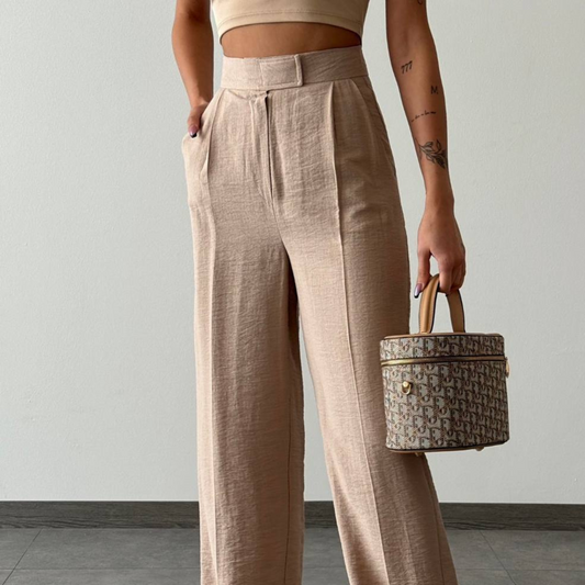 High-Waisted Wide-Leg Trousers - Kumkwat