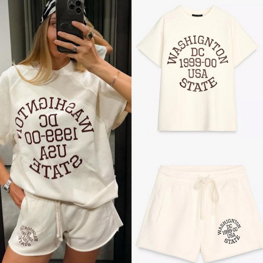 Washington DC USA State Graphic Loungewear Set – Cream - Kumkwat