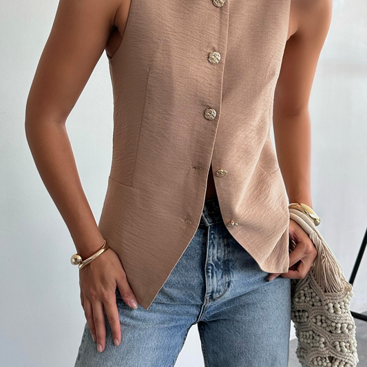 Tailored Button-Up Vest - Kumkwat