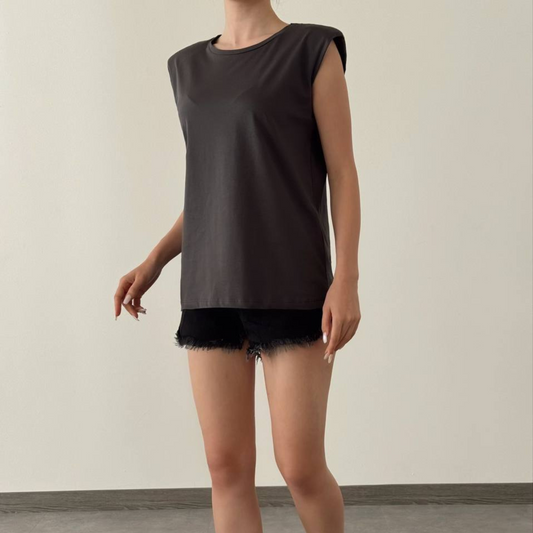 Padded Shoulder Sleeveless Tee - Kumkwat
