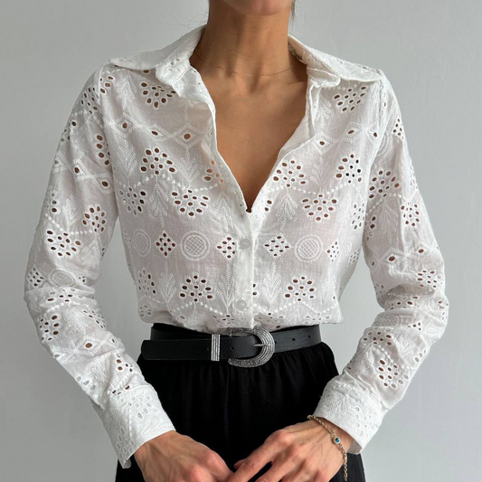 Embroidered Eyelet Cotton Shirt - Kumkwat