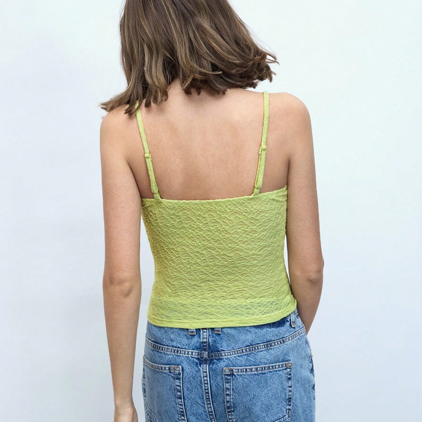 Olive Green Textured Ruffle Hem Cami Top - Kumkwat