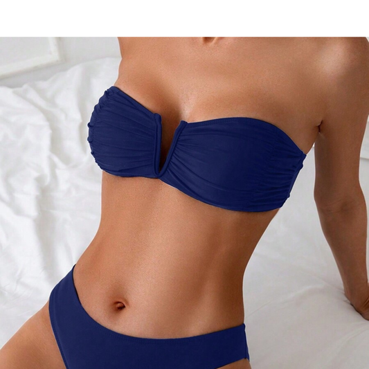 Strapless Ruched Bikini Set - Kumkwat