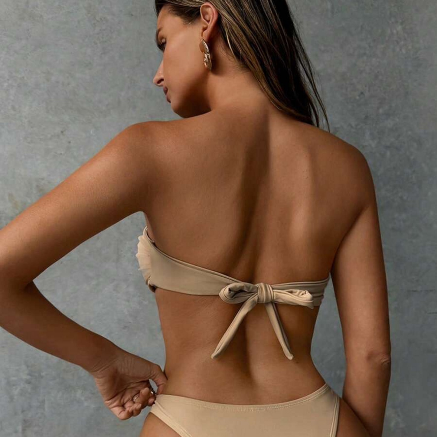 Gold Leaf Accent Strapless Bikini Set - Kumkwat