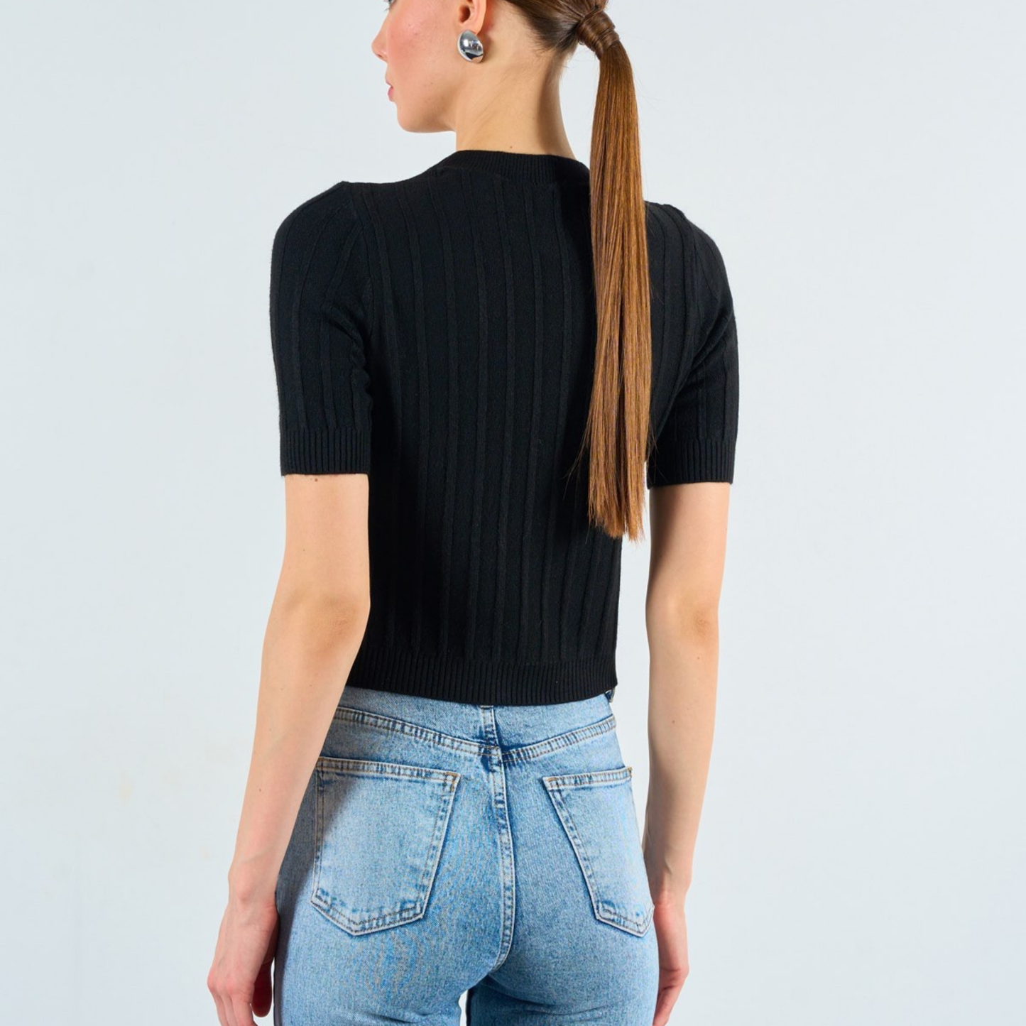 Ribbed Knit Short-Sleeve Top - Kumkwat