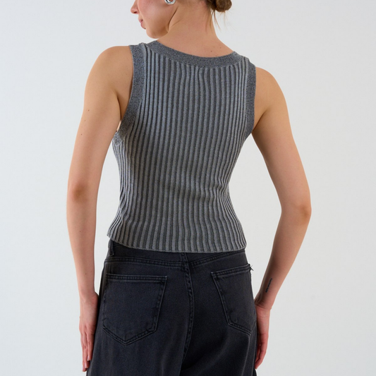 Ribbed Knit Scoop Tank - Kumkwat
