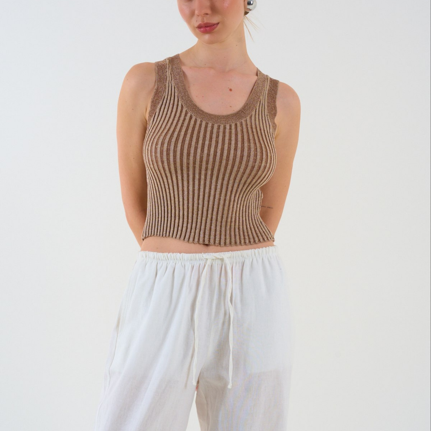 Ribbed Knit Scoop Tank - Kumkwat
