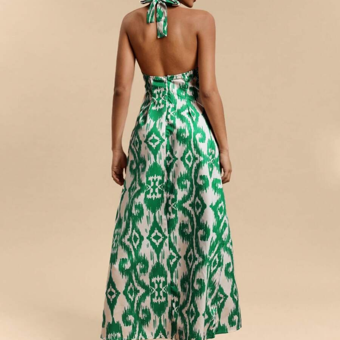Emerald Ikat Halter Maxi Dress - Kumkwat