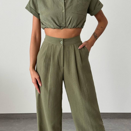 Linen Set (Cream/Olive/Brown) - Kumkwat