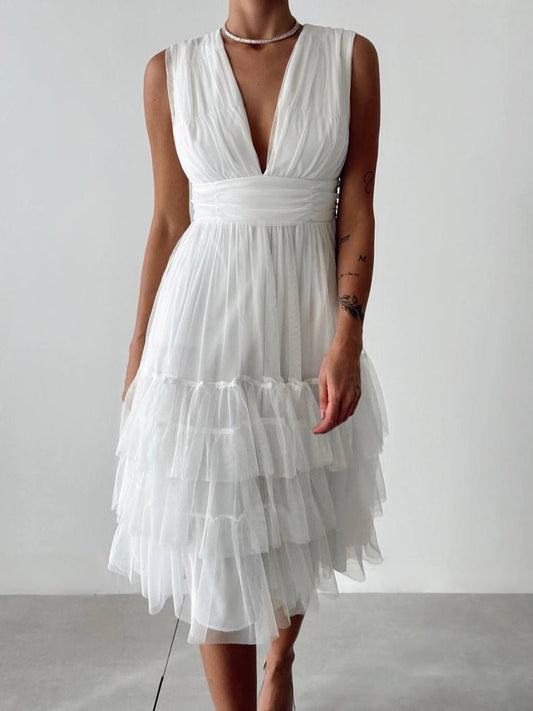 Vienna Tulle Layered Midi Dress - Kumkwat