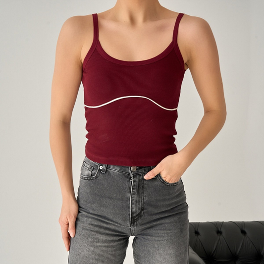 Contrast Trim Ribbed Tank Top - Kumkwat