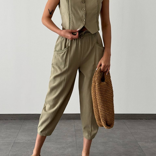 Button Vest & Tapered Pants Set - Kumkwat
