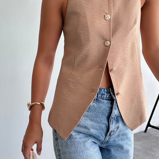 Tailored Button-Up Vest - Kumkwat