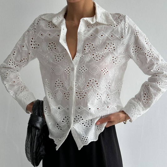 Embroidered Eyelet Cotton Shirt - Kumkwat