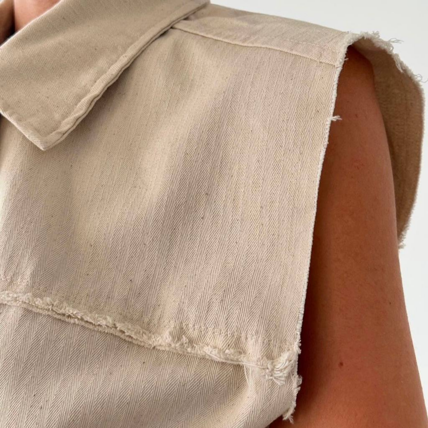 Beige Sleeveless Utility Vest