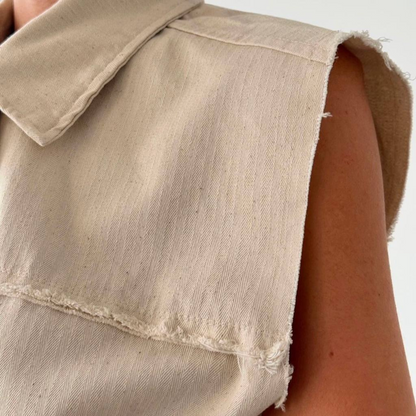 Beige Sleeveless Utility Vest