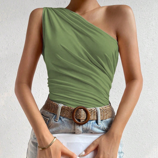 One-Shoulder Ruched Top - Kumkwat