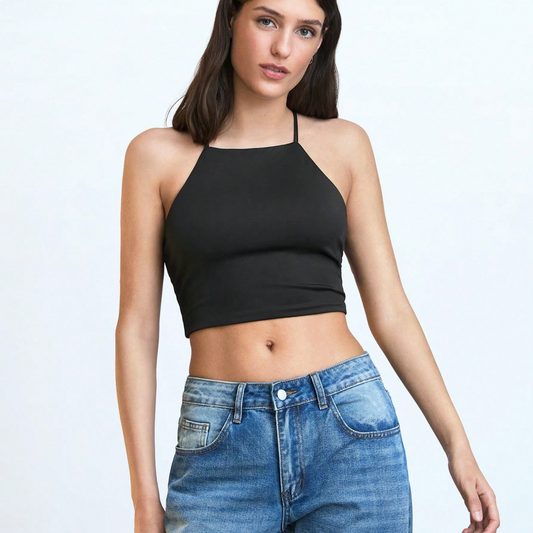 Black Minimalist Spaghetti Strap Tank Top