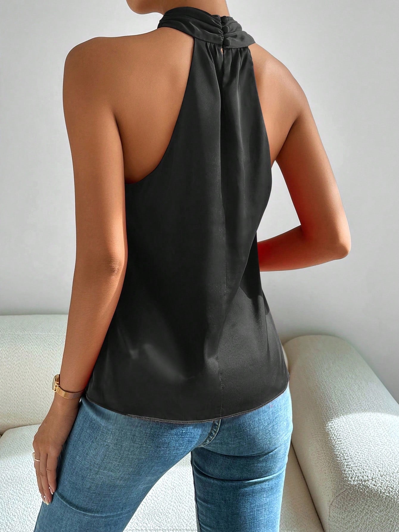 Cross-Halter Satin Blouse - Kumkwat