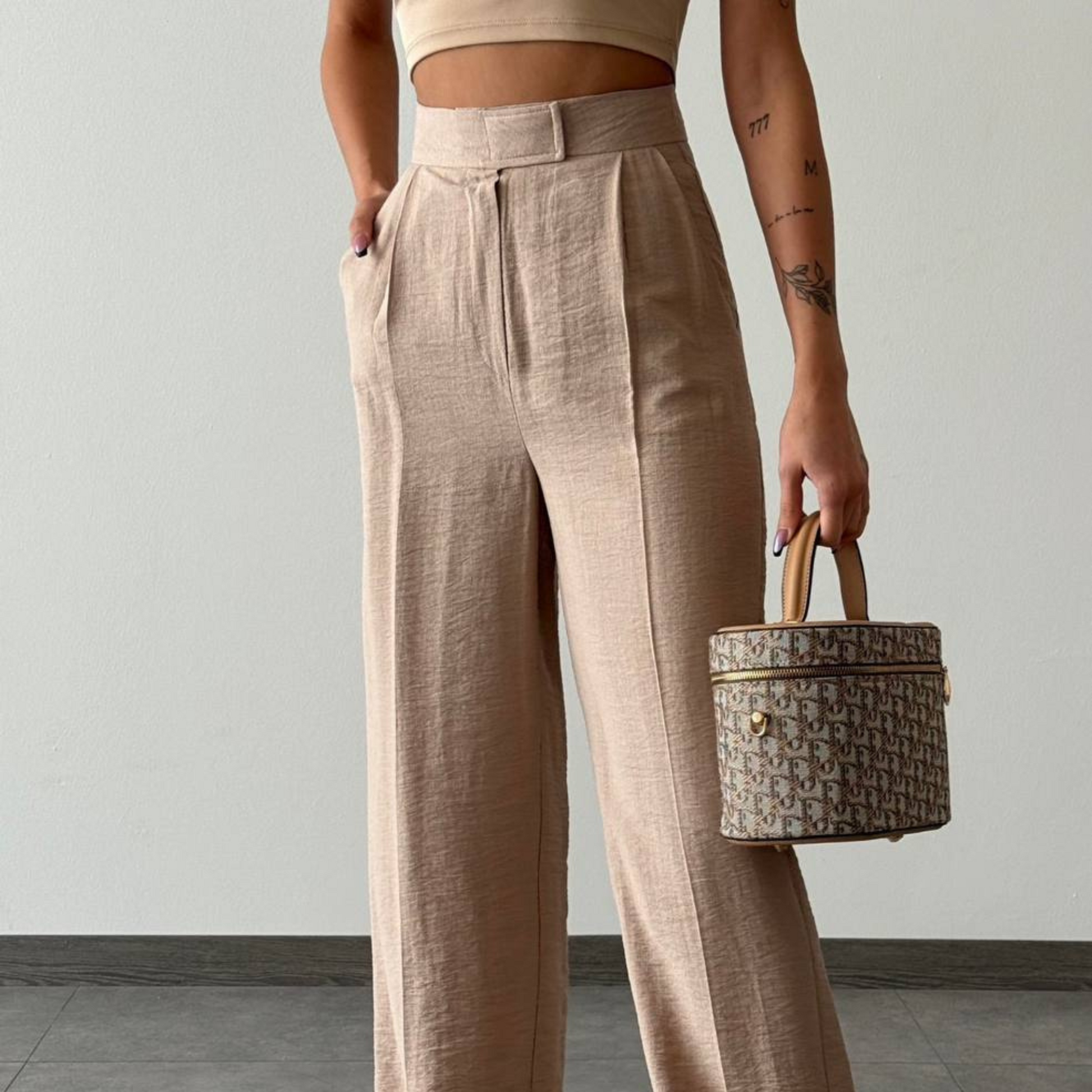 High-Waisted Wide-Leg Trousers - Kumkwat