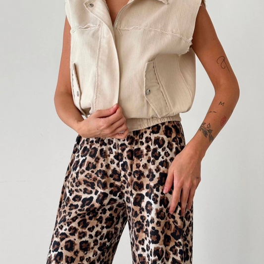 Beige Sleeveless Utility Vest