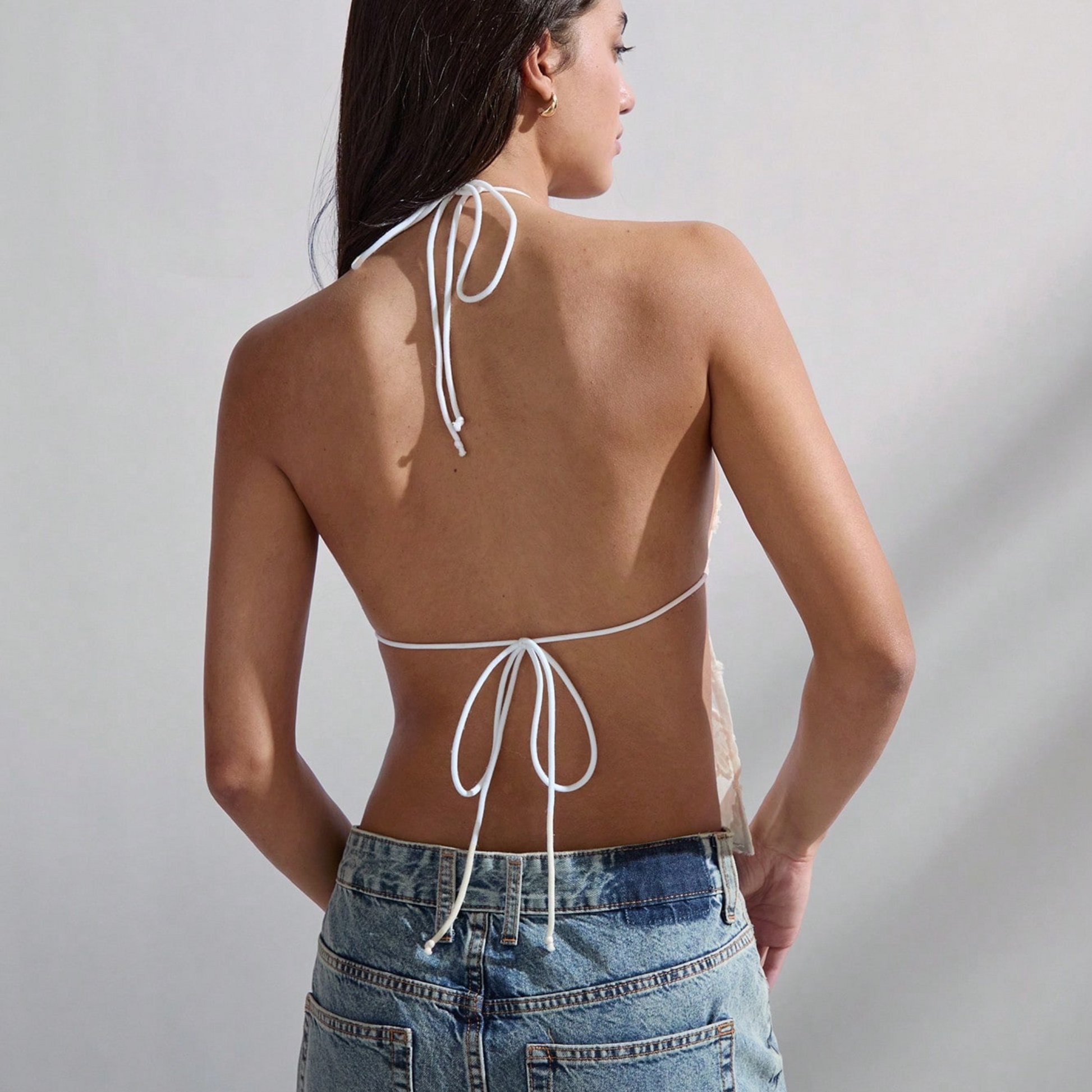Sheer Floral Halter Lace Top – White - Kumkwat
