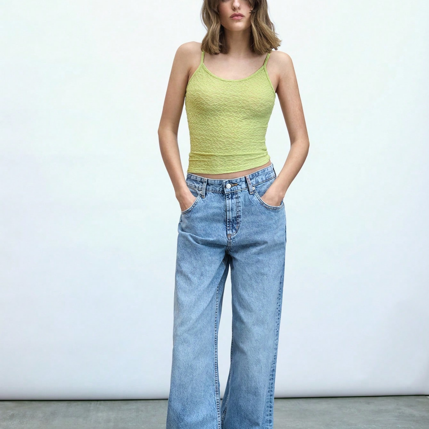 Olive Green Textured Ruffle Hem Cami Top - Kumkwat
