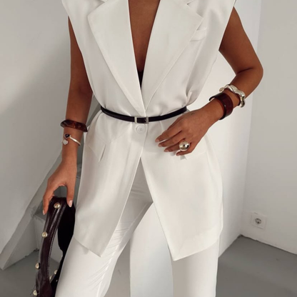Sleeveless Blazer Set – White - Kumkwat