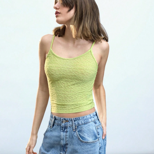 Olive Green Textured Ruffle Hem Cami Top - Kumkwat