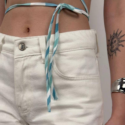 High-Rise White Denim Shorts - Kumkwat