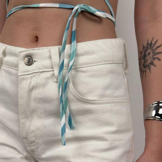 High-Rise White Denim Shorts - Kumkwat