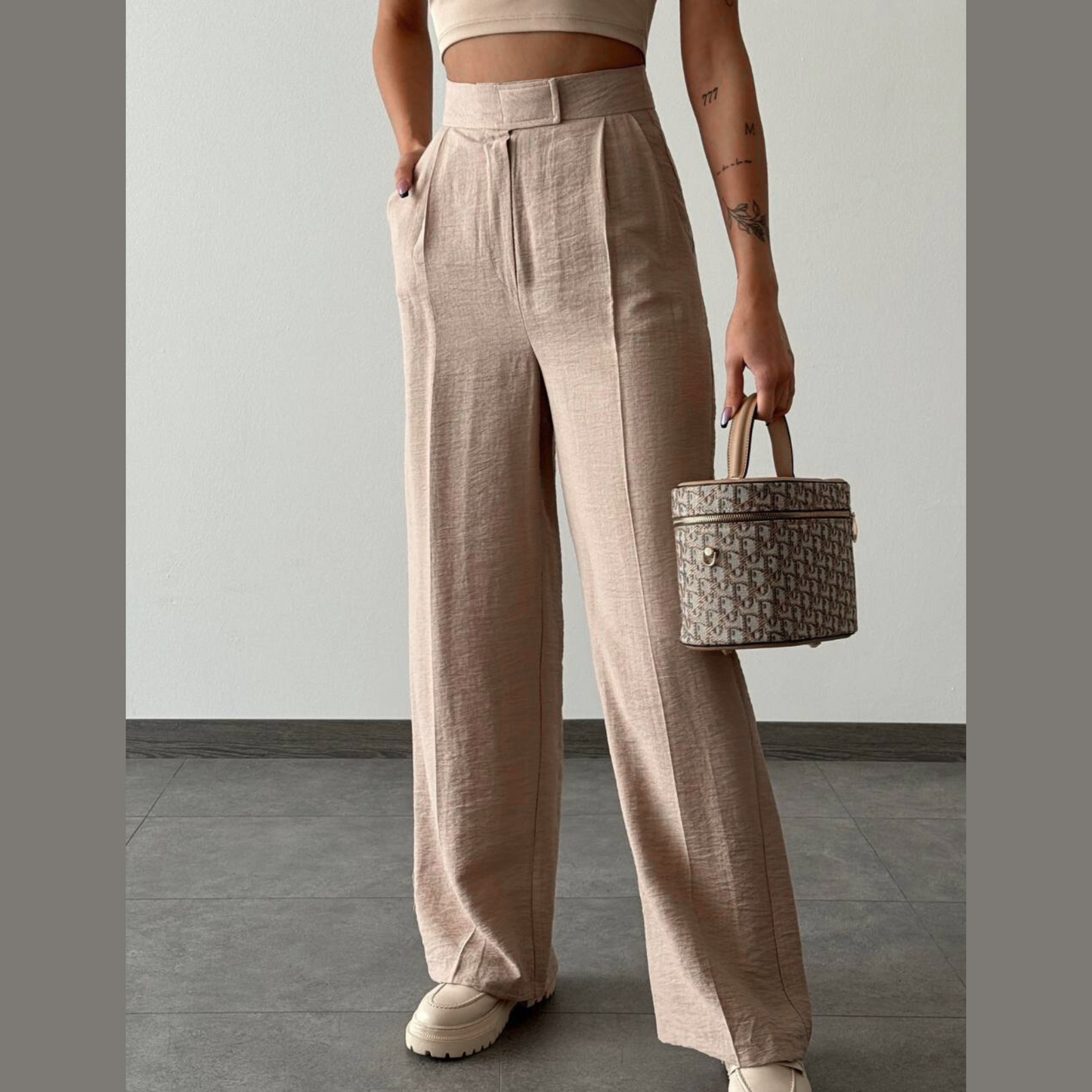 High-Waisted Wide-Leg Trousers - Kumkwat
