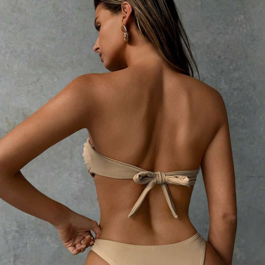 Gold Leaf Accent Strapless Bikini Set