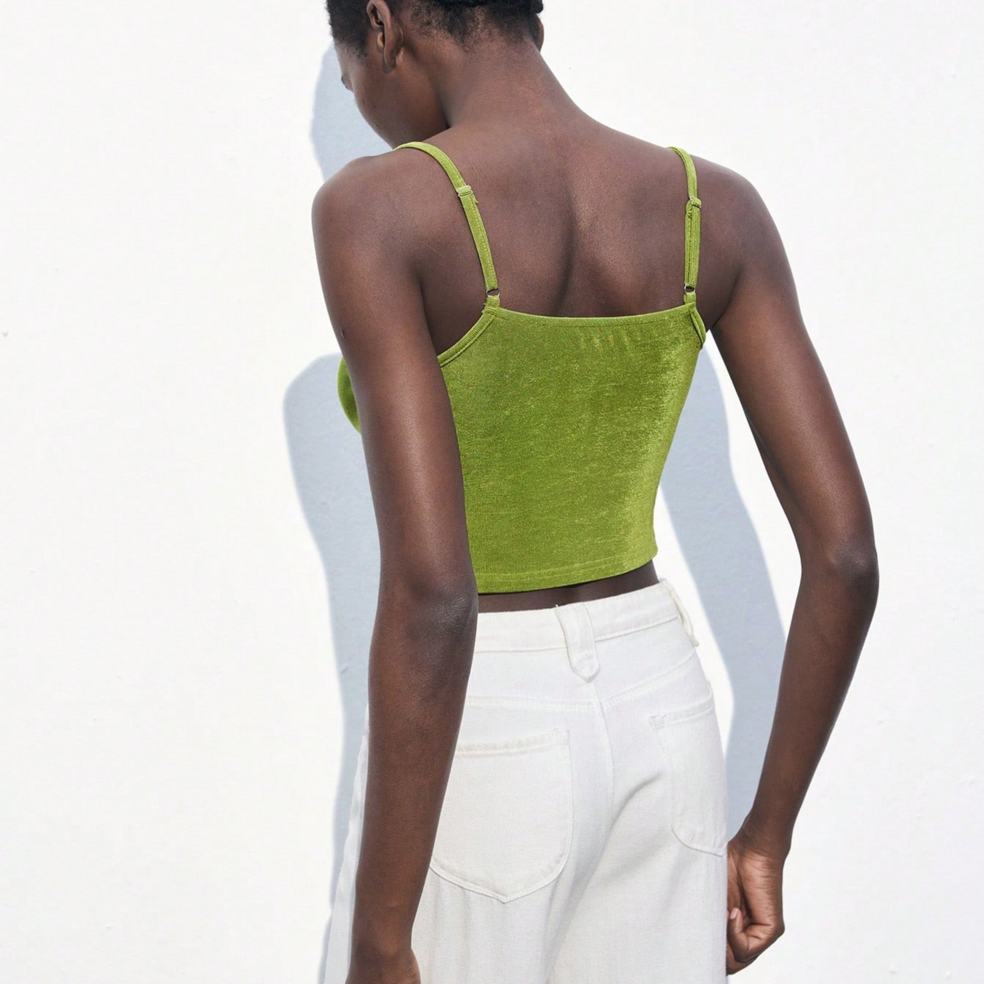 Lime Green Cowl Neck Satin Crop Top - Kumkwat