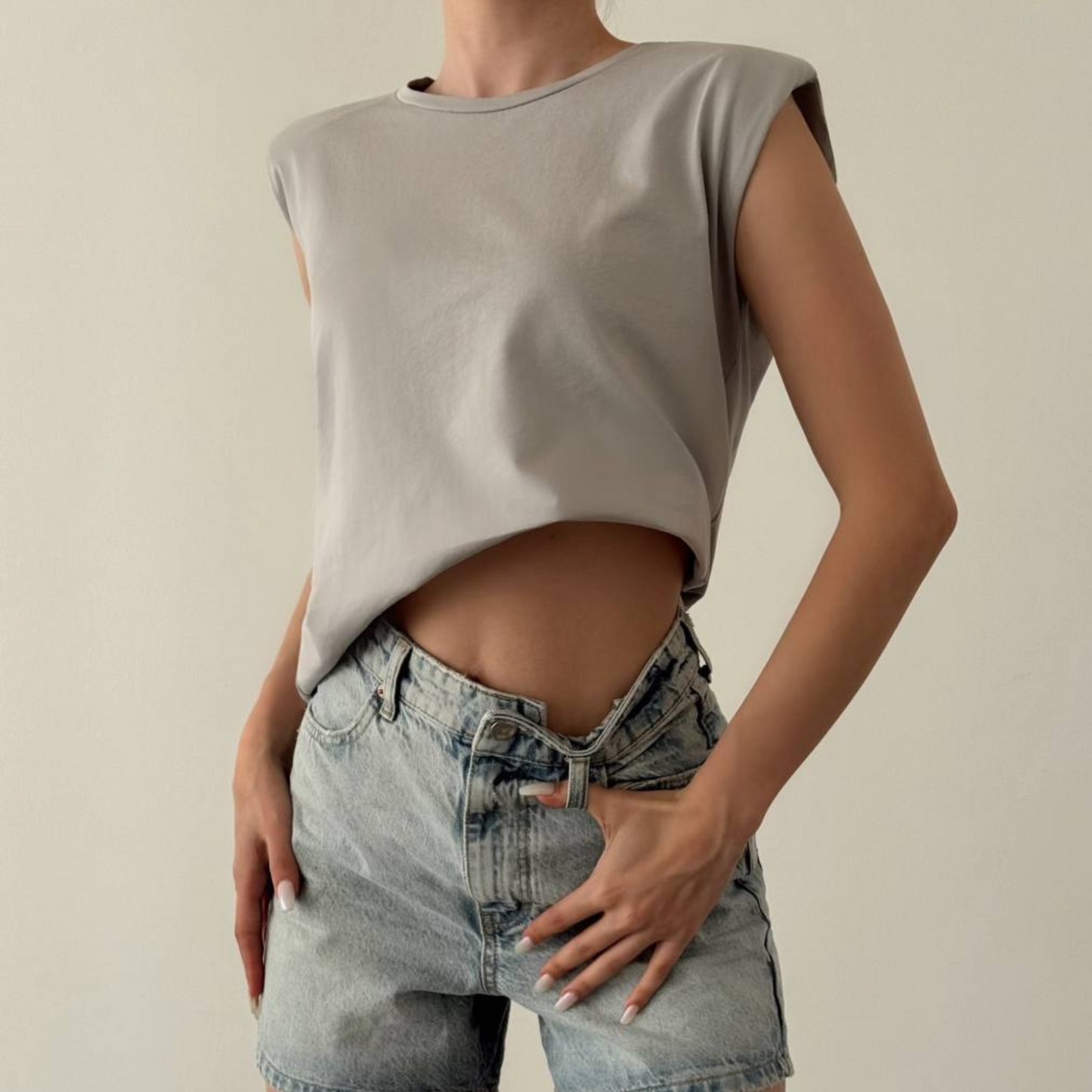 Padded Shoulder Sleeveless Tee - Kumkwat