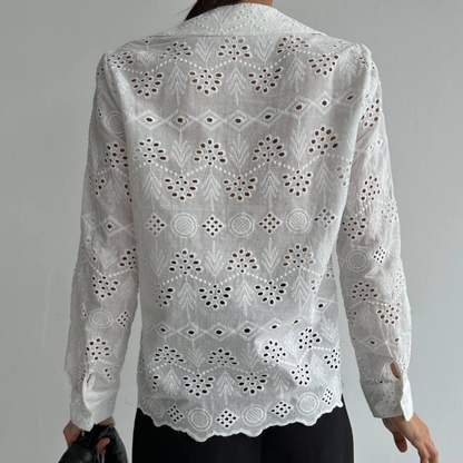 Embroidered Eyelet Cotton Shirt - Kumkwat