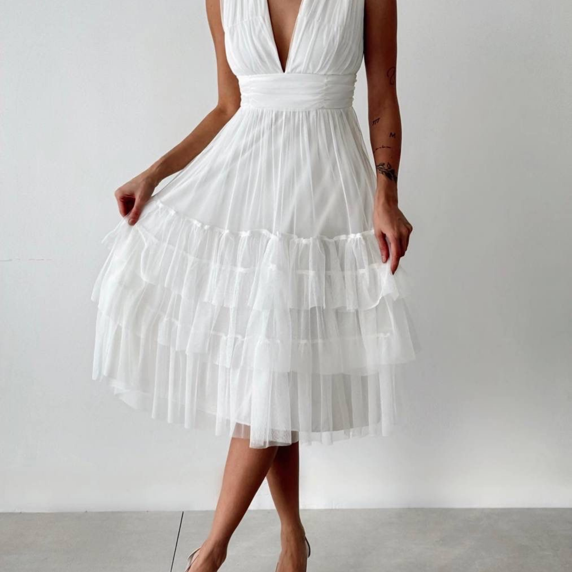 Vienna Tulle Layered Midi Dress - Kumkwat