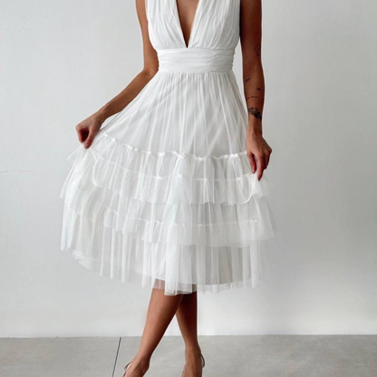 Vienna Tulle Layered Midi Dress - Kumkwat