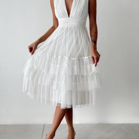 Vienna Tulle Layered Midi Dress - Kumkwat