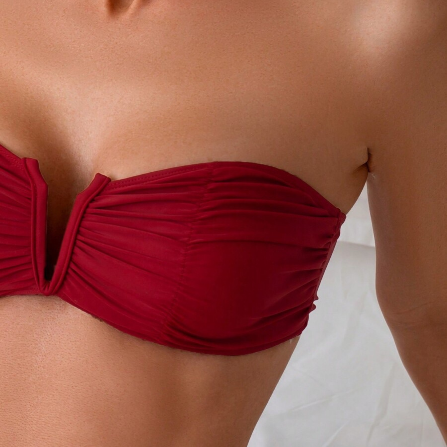 Strapless Ruched Bikini Set - Kumkwat