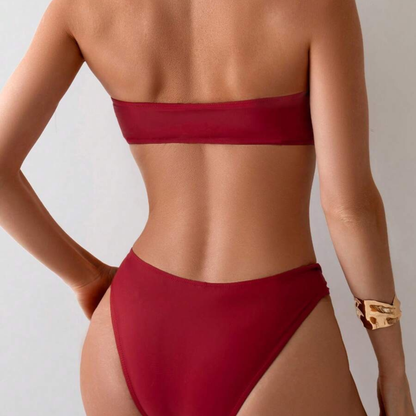 Strapless Ruched Bikini Set - Kumkwat