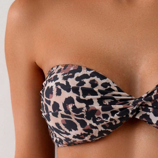 Leopard Print Bandeau Bikini Set