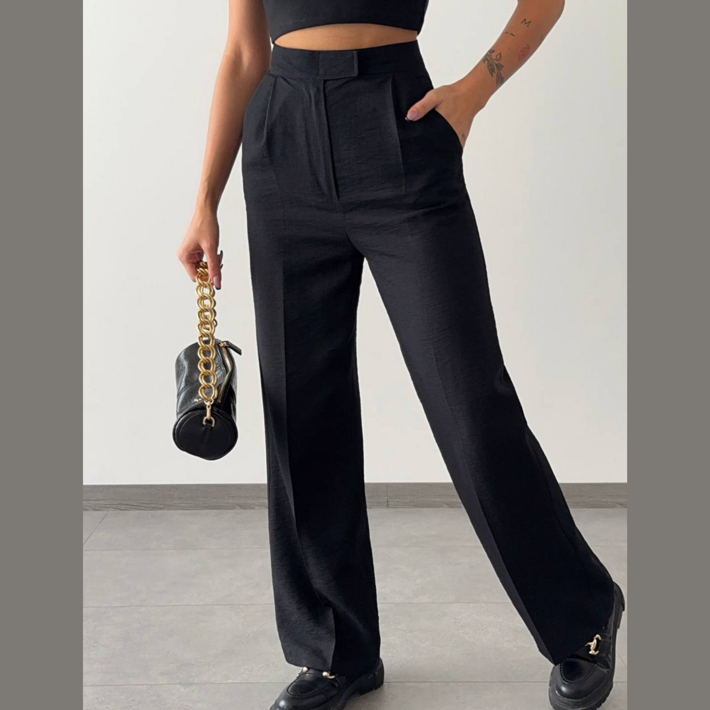 High-Waisted Wide-Leg Trousers - Kumkwat