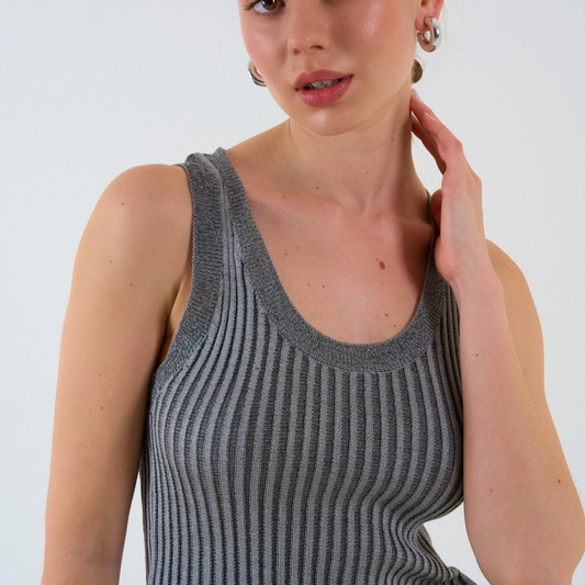 Ribbed Knit Scoop Tank - Kumkwat