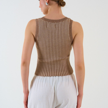 Ribbed Knit Scoop Tank - Kumkwat