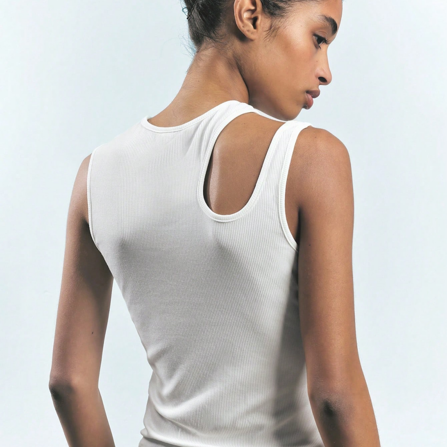 Asymmetrical Cutout Ribbed Tank – White