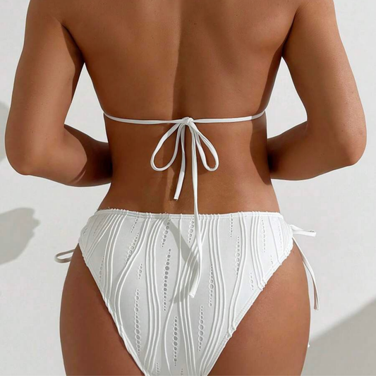 White Textured Triangle Bikini Set